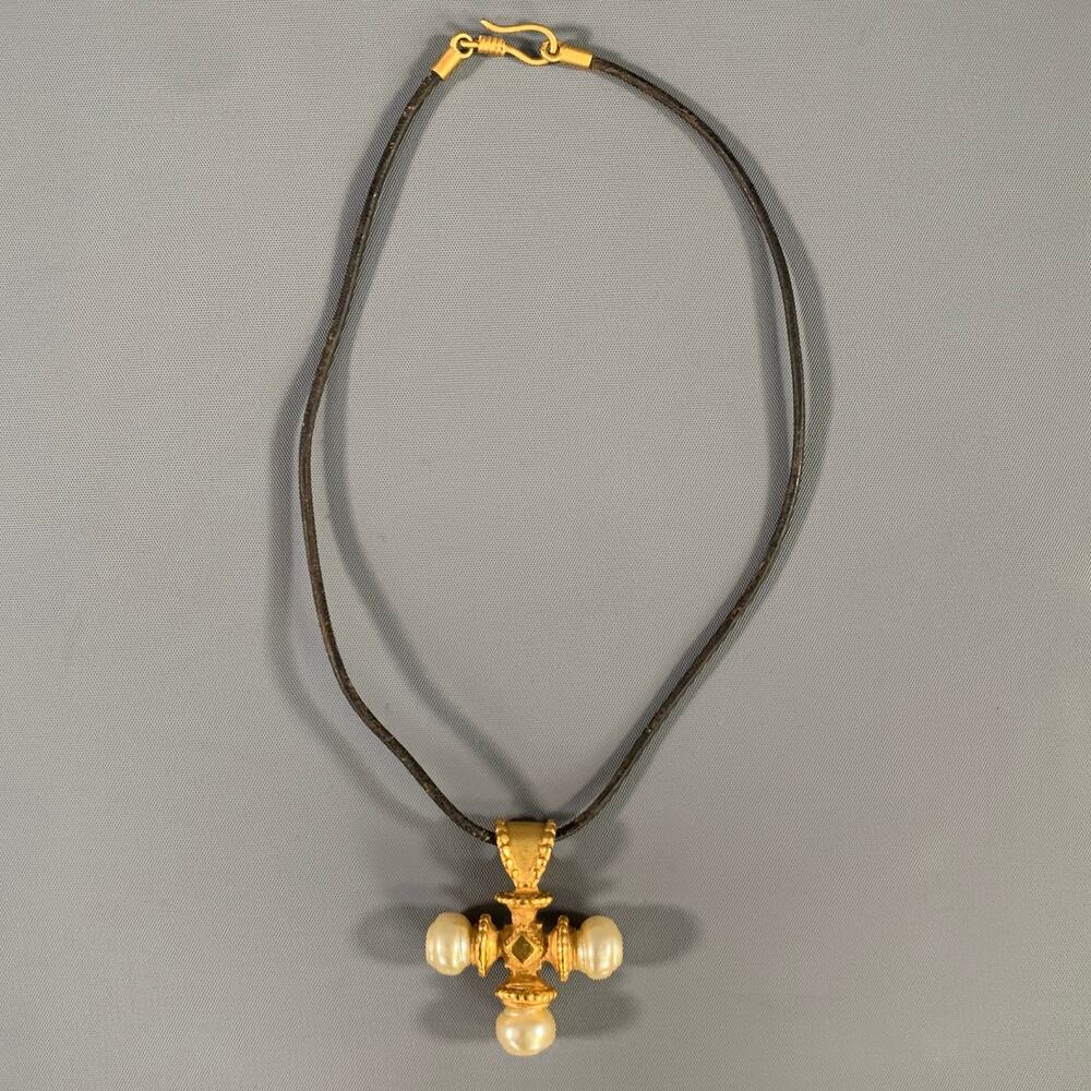 Catherine Prevost Gold Cream Pearl Cross Pendant Necklace One Size